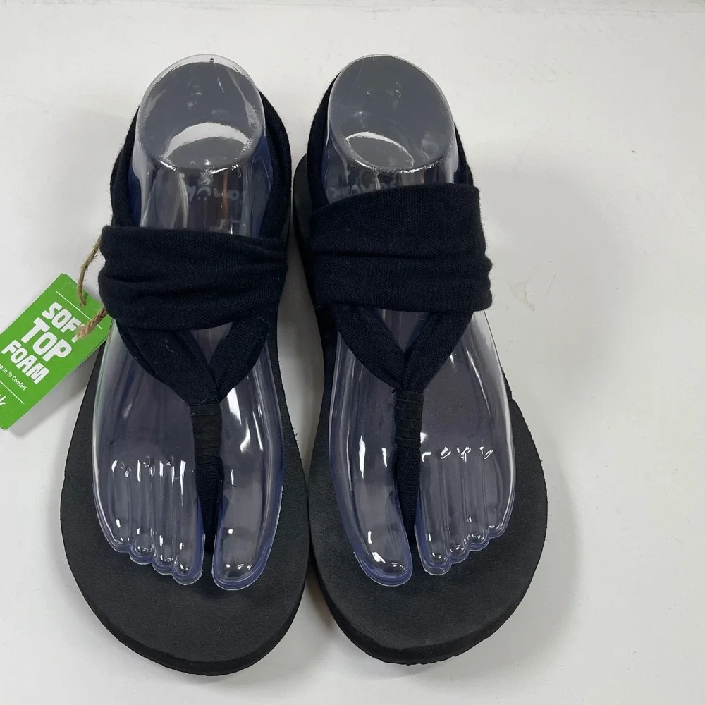 Sanuk Sling ST Women 8 Black Soft Top Foam Yoga Sling Sandals 1124153 BLK NEW